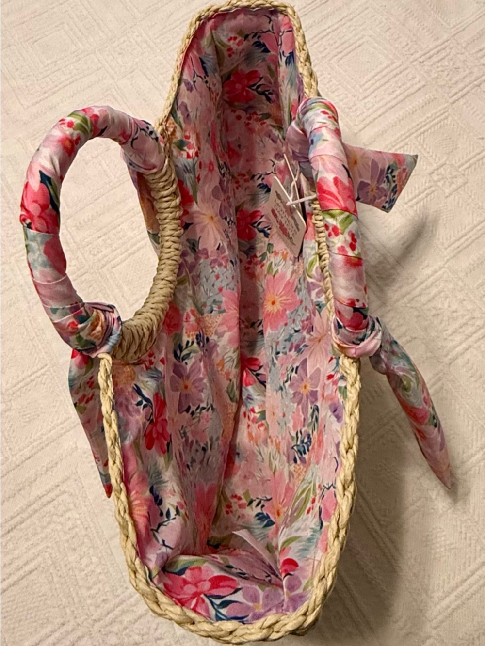 Tote - straw - scarf wrapped handles - small 15.5x3x8. Cute & perfect New NWT - Picture 4 of 12